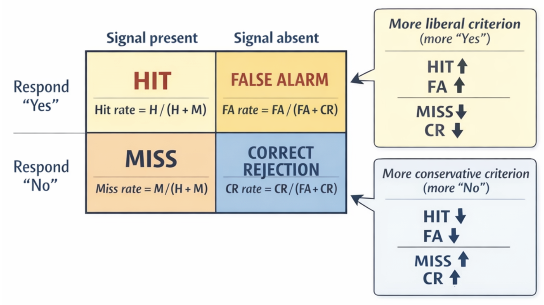 Signal Detection Theory is a mathematical tool to find out whether an observer whose perceptual report we are measuring for (absolute or relative) thresholds is more prone to say “yes” versus “no” whenever they are in doubt because their perception was subtle.