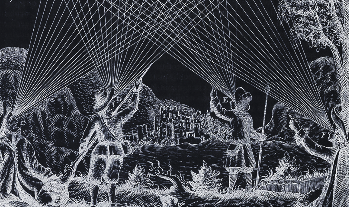 Visual sensation starts with light rays entering our eyes, bending at the lens and ending up as a two-dimensional projection (image) at the back of our eyeballs - the retina. As a consequence, visual sensation is subjected to the laws of optics - the geometry of light propagation.